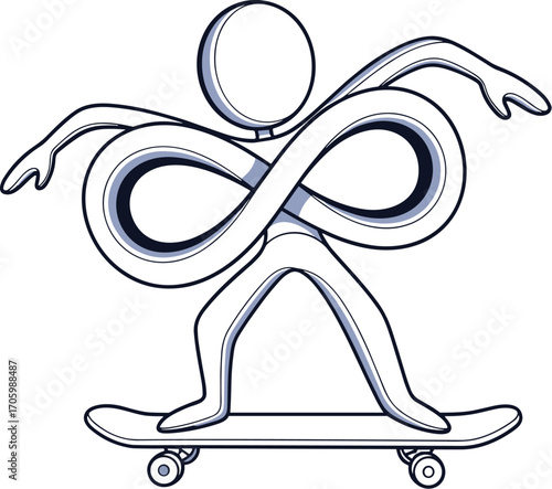 Line art of figure skating with infinity symbol on skateboard