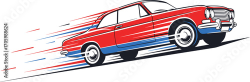 Fast red car vector illustration with speed line, cartoon style