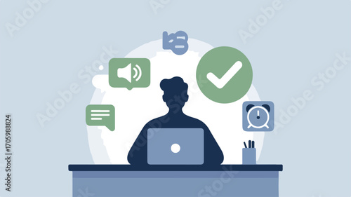 Neurodiversity at Work — Focus Shield Protecting Worker from Distractions, Flat Vector for Inclusive Office Design
