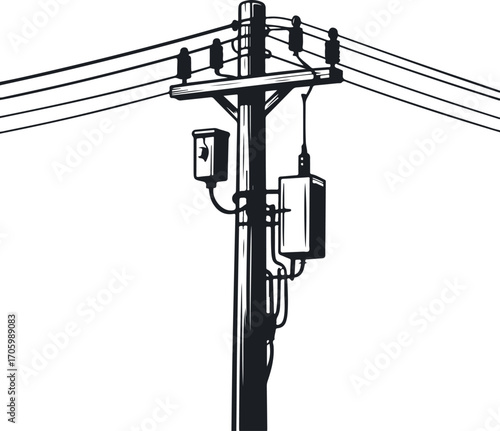 Electricity Pole Illustration Power Lines & Transformer