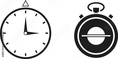 Analog Clock and Stopwatch Icons Representing Timekeeping, Precision, Scheduling and Event Timing Concepts