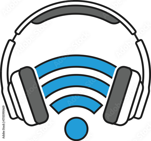 Wireless headphones illustration with signal