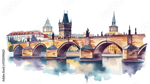 Charles Bridge. Charles Bridge watercolor vector illustration