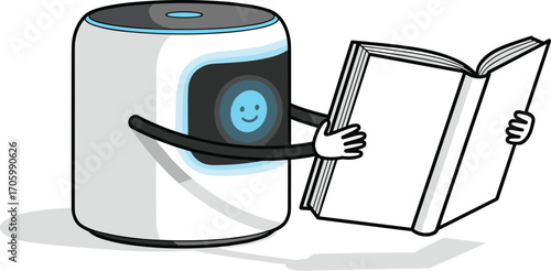 Cartoon smart speaker reading open book