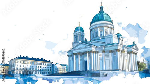 Helsinki Cathedral. Helsinki Cathedral watercolor vector illustration