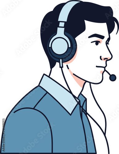 Vector illustration of man with headset in profile view