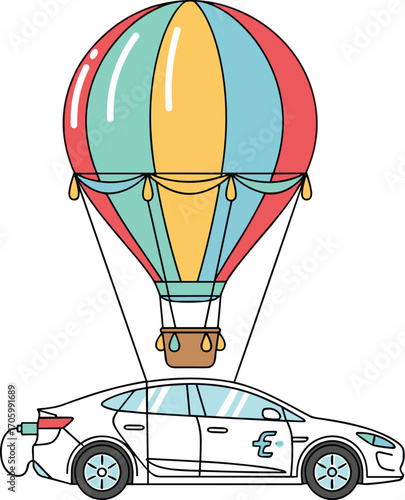 Illustration of electric car with hot air balloon