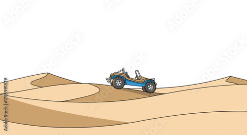 Desert dune buggy illustration on sand dunes landscape