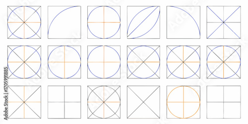 Geometric construction grid with circles arcs and lines demonstrating mathematical principles