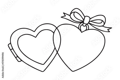 Vector art of two heart shaped locket with a bow, hand drawn illustration for valentines day or wedding invitation