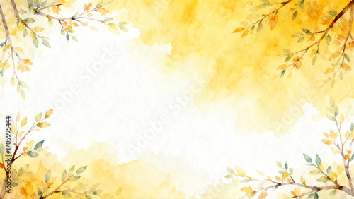 Watercolor Pink Leaf Border Landscape