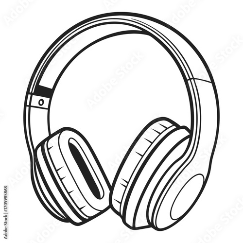 Black and white overear headphones audio design comfort on white background