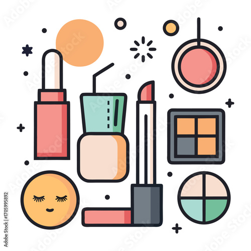 Set of 17 minimalist line art icons for makeup and beauty products perfect for digital and print design