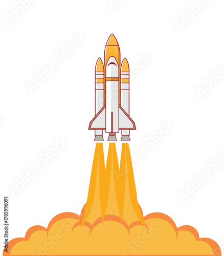 Rocket launch on white background