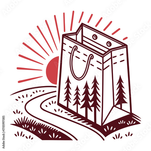 Eco-friendly shopping bag with nature design, vector illustration