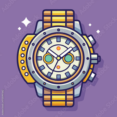 Elegant luxury watch illustration with intricate details and classic design elements