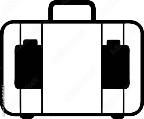 Isolated black suitcase vector icon. A minimalist graphic illustration of a travel bag symbol for a journey or business trip. 