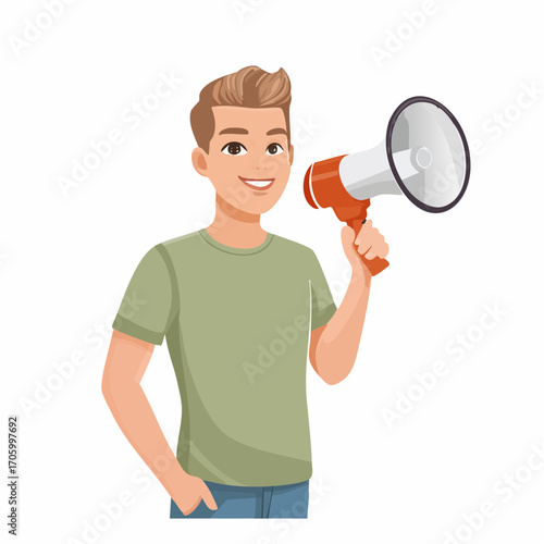 Mann mit einem Megaphone