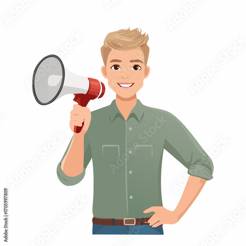 Mann mit einem Megaphone