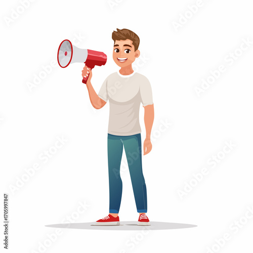 Mann mit einem Megaphone