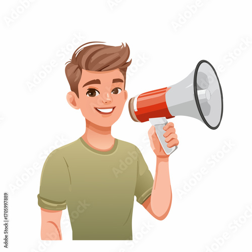 Mann mit einem Megaphone