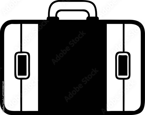 Simple yet powerful black and white graphic illustration of a classic briefcase, symbolizing professionalism, business, important documents, and travel