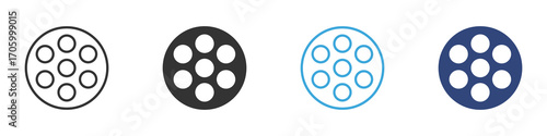 Revolver Cylinder with Circular Chambers icon set in outline and flat style , vector illustration. 