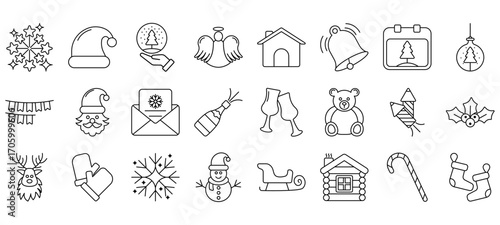 Set of Christmas Icons or symbols Vector fully editable file.