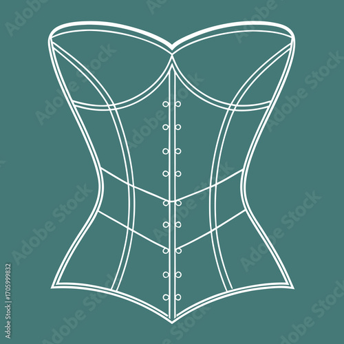Minimalist outline sketch of a vintage corset with intricate detailing perfect for fashion design and historical illustration