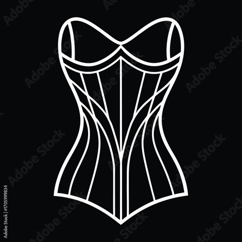 Minimalist corset outline sketch with fashion design elements and apparel illustration