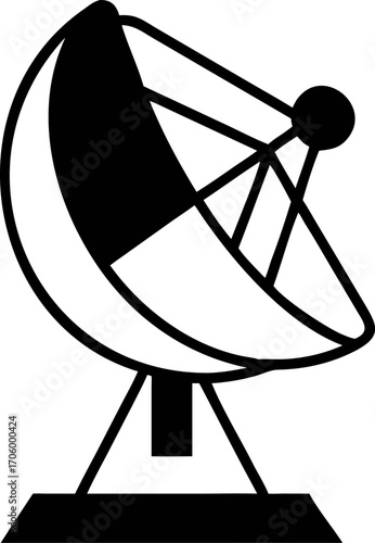 Illustration of a satellite dish, a parabolic antenna used to receive and transmit radio waves or other electromagnetic radiation, symbolizing communication and technology