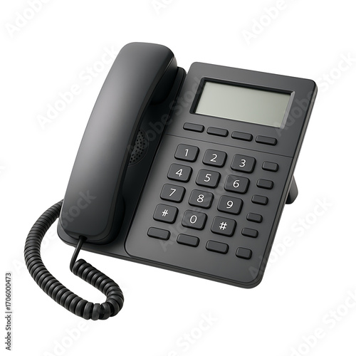 Classic black landline phone with numeric keypad and display screen for home or office use