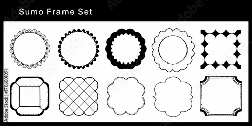 Collection of ten decorative hand drawn black and white frames and borders for design elements