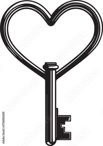 Key to the Heart: A beautifully crafted vintage key shaped into a heart, elegantly symbolizing love, unlocking emotions and treasured memories.