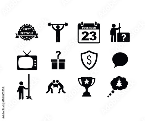 Festivus Holiday and Seinfeld Traditions Icon Set