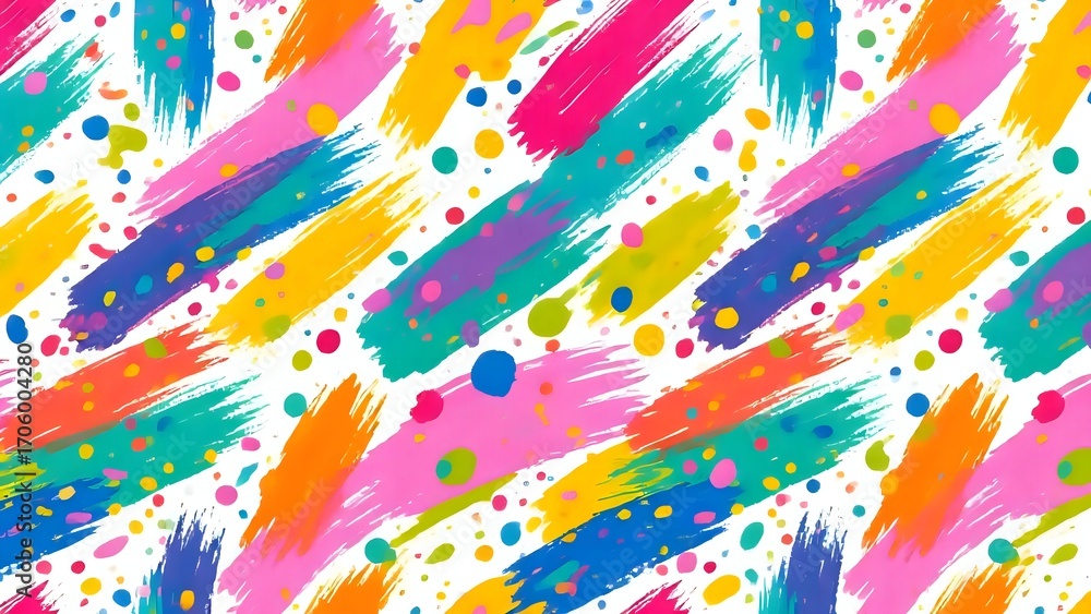 Fototapeta premium Colorful Abstract Seamless Pattern with Brush Strokes and Splashes, Artistic Wrapping Paper Design