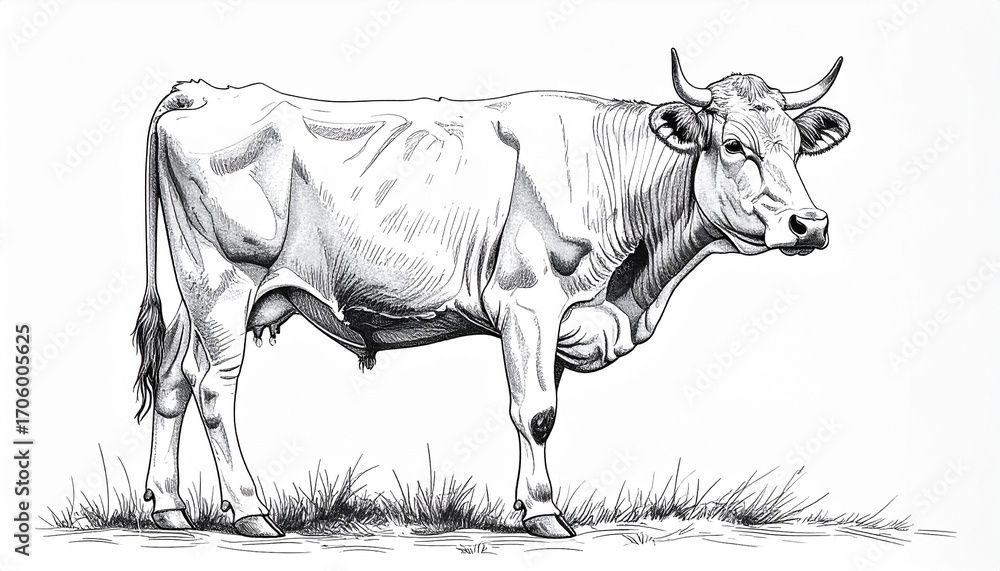 Fototapeta premium Detailed Pen and Ink Drawing of a Cow
