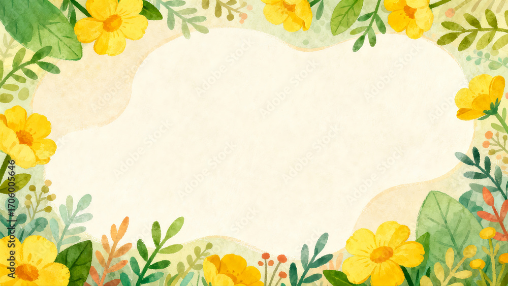 Obraz premium Watercolor Flower Border Landscape