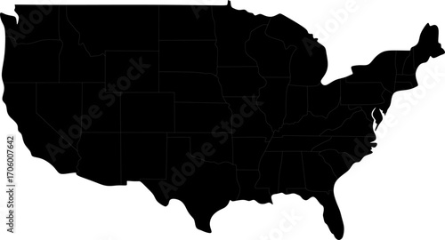 Monochrome united states map showcasing borders of all states in the nation