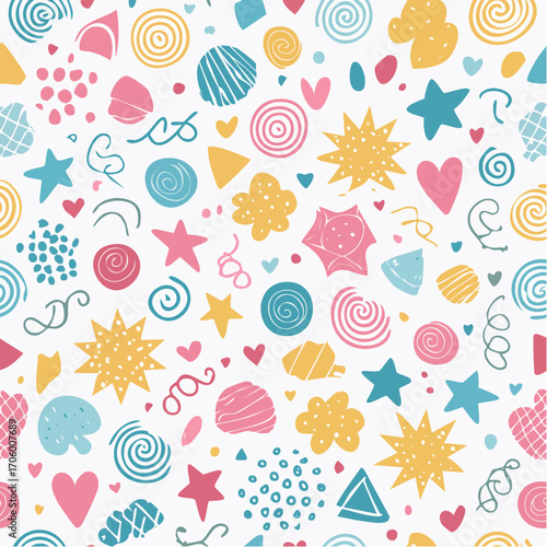 Cheerful spacet hemed pattern with planets stars and hearts
4