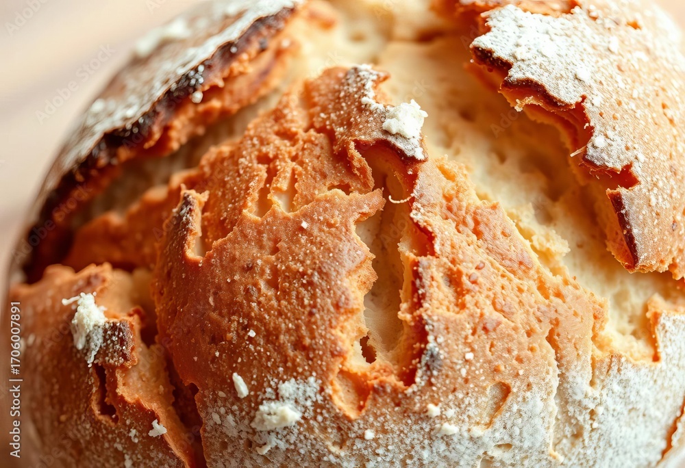 Fototapeta premium Close-up of rustic sourdough bread, crusty and golden brown, dinner, baking