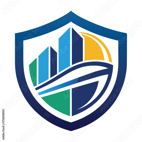 Modern insurance company logo design with abstract geometric elements and bold typography