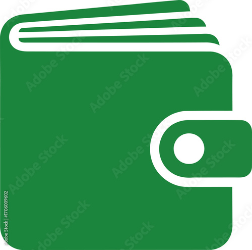 A simple, clean, green icon representing a wallet or a book.