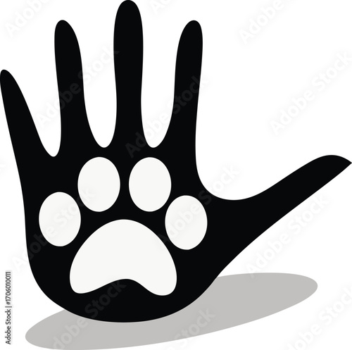 Black Hand Silhouette With Paw Print Inside animal