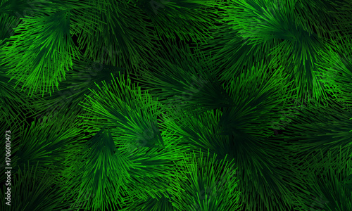 Green pine needles pattern on dark background. leaves texture.