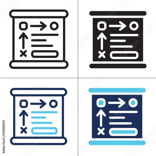 Project Planning icon set multiple style collection. Style Include outline, solid, dual tone. Vector illustration