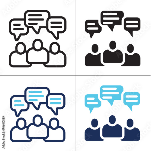 Team Discussion icon set multiple style collection. Style Include outline, solid, dual tone. Vector illustration