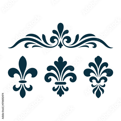 Elegant Fleur de Lis Design Collection Ornament Decoration Motif for Invitations and Decorative Backgrounds
