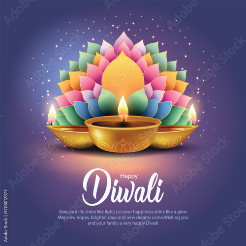 Indian festival of lights Happy Diwali, holiday Background, Diwali celebration greeting card, abstract vector illustration design.