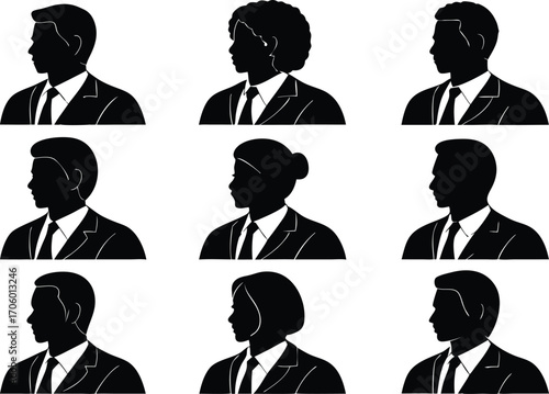 Diverse Business People Silhouettes Facing Left woman